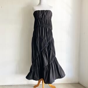 UO Urban Outfitters XS Dress Strapless Black Drawstring Long Asymmetrical